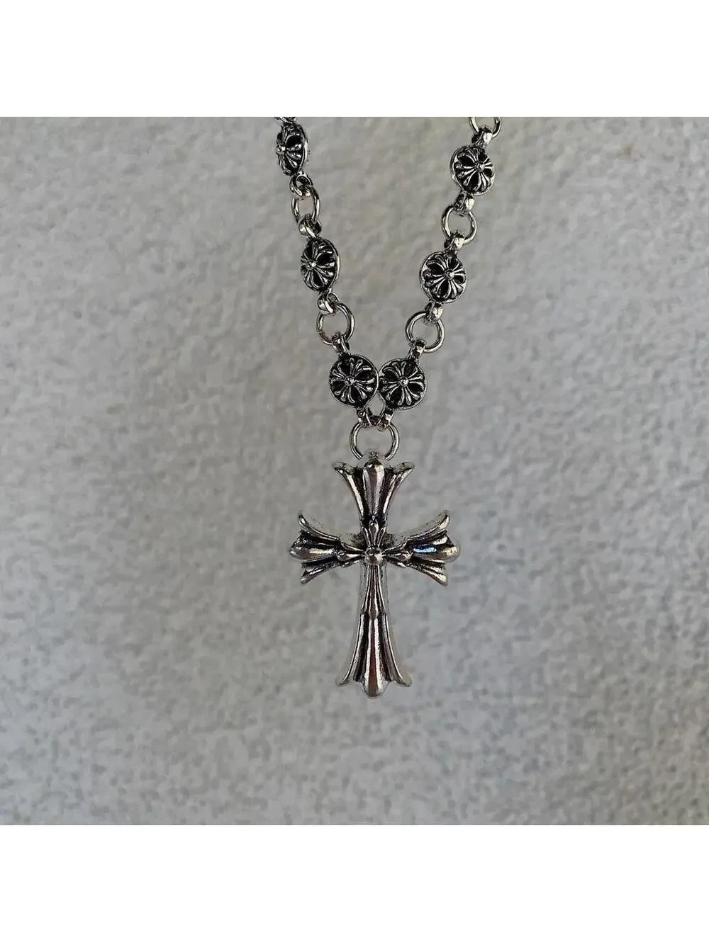 Grunge Cyber y2k silver gothic cross long necklace chain. 24 inches length.